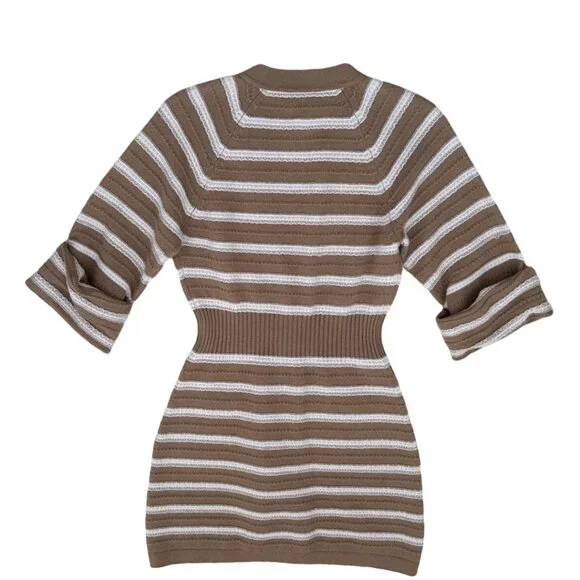Chanel cashmere tan white striped dress size 38